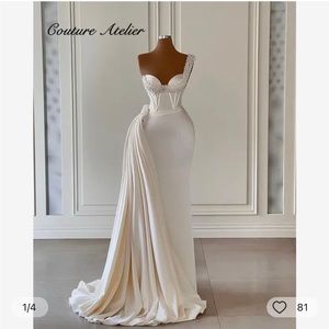 One Shoulder Beaded Mermaid Wedding Dress